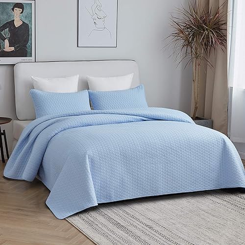 1 Quilt 1 Pillow Sham Baby Blue Veeyoo Quilt Set Coverlet Twin